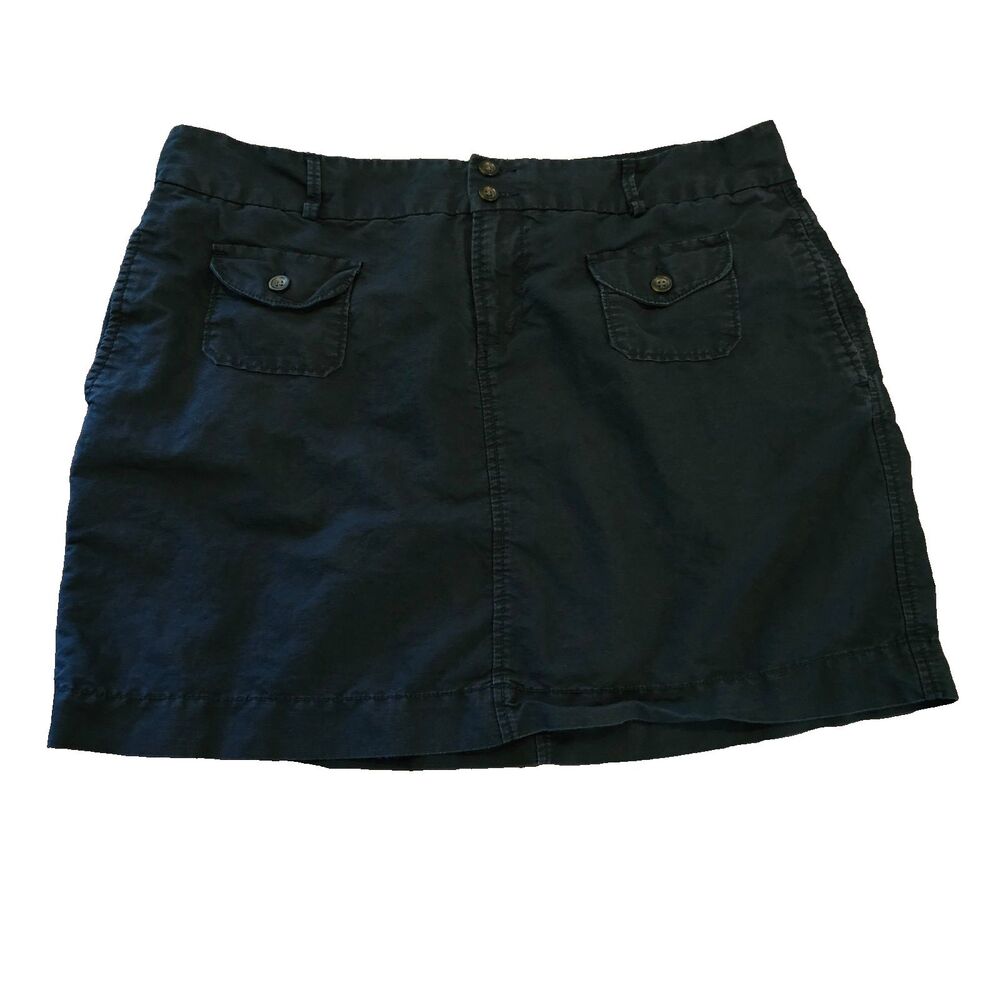 OLD NAVY Size 14 Skirt Dark Navy Blue Linen Cotton Blend Utility Mini Pockets